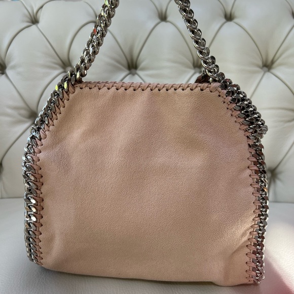 New Stella McCartney Falabella Pink Peach Vegan Suede Bag Crossbody Metal Chain - Picture 7 of 10